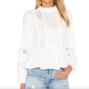 AUGUSTE THE LABEL Mara Long Sleeve Linen Cotton Lace Top Small White